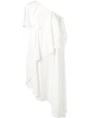 Lanvin One Shoulder Ruffled Dress In White