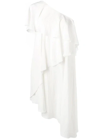 Lanvin One Shoulder Ruffled Dress In White