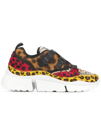 Chloé Sonnie Animal-print Raised-sole Low-top Trainers In Multicolor