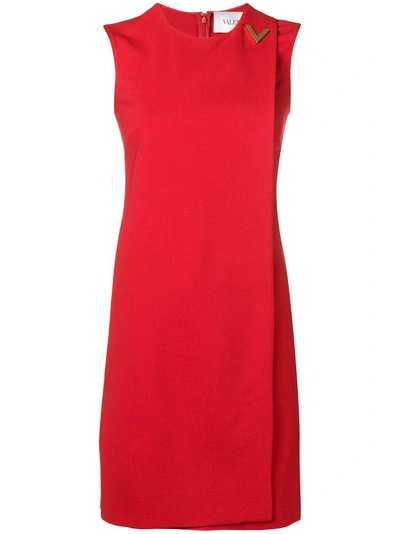 Valentino Brooch Embellished Sleeveless Shift Dress - 红色 In Red