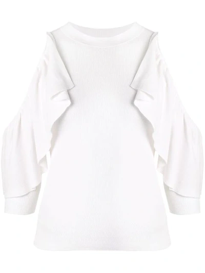 See By Chloé Cold-shoulder Ruffle Sweater In White