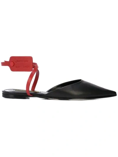 Off-white Zip Tie Leather Ankle-wrap Flats In Black