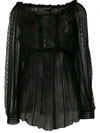 Alberta Ferretti Sheer Pleated Blouse In Black
