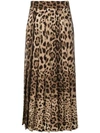 DOLCE & GABBANA LEOPARD PRINT PLEATED MAXI SKIRT