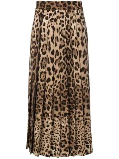 Dolce & Gabbana Leopard-print High-rise Wool-blend Midi Skirt In Multicolor