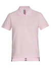 Thom Browne Relaxed Fit Short Sleeve Polo With Center Back Red, White And Blue Stripe In Classic Pique In Lt Pink