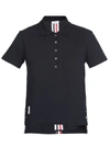 Thom Browne Striped Stretch Knit-trimmed Cotton-piqué Polo Shirt In Navy