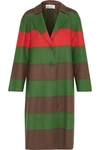 VALENTINO VALENTINO WOMAN PANELED STRIPED WOOL-FELT COAT LEAF GREEN,3074457345620125170