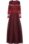 VALENTINO PANELED LACE AND TULLE MAXI DRESS,3074457345620098162