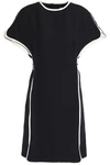 VALENTINO WOMAN LEATHER-TRIMMED WOOL AND SILK-BLEND CREPE MINI DRESS BLACK,GB 6200568457274879