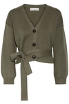 APIECE APART WOMAN BELTED COTTON AND CASHMERE-BLEND CARDIGAN ARMY GREEN,GB 2507222119169101