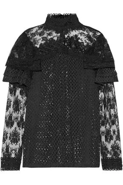 Anna Sui Woman Ruffled Lace Blouse Black
