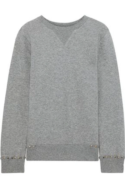Valentino Woman Stud-embellished French Cotton-blend Terry Sweatshirt Grey