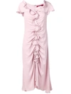 Sies Marjan Portia Ruffled Ruched Crepe Marocain Midi Dress In Pink
