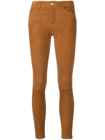 Frame Le High Skinny Suede Trousers In Brown