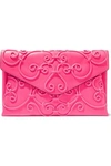 VALENTINO GARAVANI WOMAN APPLIQUÉD LEATHER ENVELOPE CLUTCH BRIGHT PINK,AU 2507222119543431