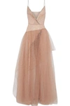 VALENTINO VALENTINO WOMAN WRAP-EFFECT CRYSTAL-EMBELLISHED TULLE GOWN BLUSH,3074457345620003859