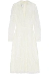 VALENTINO VALENTINO WOMAN PATCHWORK LACE, TULLE AND POINT D'ESPRIT MIDI DRESS OFF-WHITE,3074457345617775567