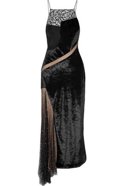 Jason Wu Woman Asymmetric Embellished Lace, Swiss-dot Tulle And Velvet Maxi Dress Black