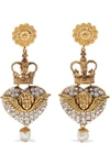 DOLCE & GABBANA WOMAN GOLD-TONE, CRYSTAL AND FAUX PEARL CLIP EARRINGS GOLD,AU 1473020371332321