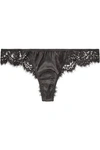 ID SARRIERI I.D. SARRIERI WOMAN ENIGMA CHANTILLY LACE AND SATIN LOW-RISE THONG BLACK,3074457345617846263