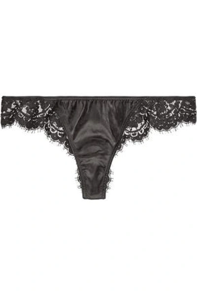 Id Sarrieri I.d. Sarrieri Woman Enigma Chantilly Lace And Satin Low-rise Thong Black
