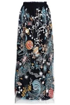 VALENTINO VALENTINO WOMAN EMBROIDERED NET AND TULLE MAXI SKIRT BLACK,3074457345619123477