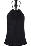 Jason Wu Gathered Plissé Satin-crepe Halterneck Top In Black