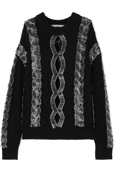 Alexander Wang Embellished Cutout Cable-knit Jumper In Black