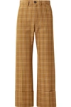 SEA POIROT CROPPED CHECKED COTTON-BLEND TWILL STRAIGHT-LEG PANTS
