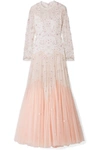 NEEDLE & THREAD PEARL ROSE CUTOUT EMBELLISHED EMBROIDERED TULLE GOWN