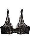 AGENT PROVOCATEUR ESSIE SATIN-TRIMMED LEAVERS LACE AND STRETCH-TULLE UNDERWIRED BRA