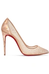 CHRISTIAN LOUBOUTIN FOLLIES 100 CRYSTAL-EMBELLISHED MESH AND METALLIC LEATHER PUMPS