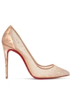 Christian Louboutin Follies 100 Crystal-embellished Mesh And Metallic Leather Pumps In Metallic