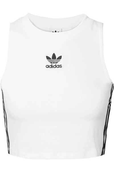 Adidas Originals Cropped Striped Stretch-cotton Jersey Tank In White/black