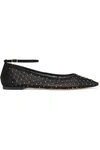 GIANVITO ROSSI SUEDE-TRIMMED CRYSTAL-EMBELLISHED MESH POINT-TOE FLATS