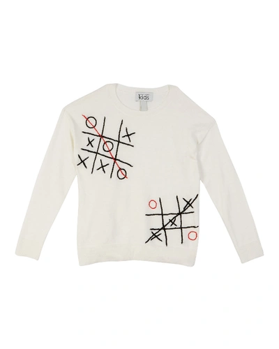 Autumn Cashmere Kids' Tic Tac Toe Embroidered Top In White