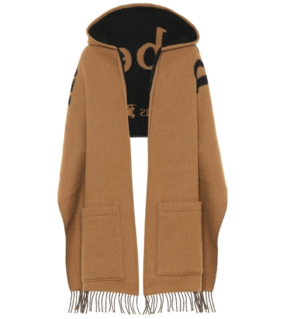 Burberry Archive Logo Wool Cashmere Hooded Scarf In Brown