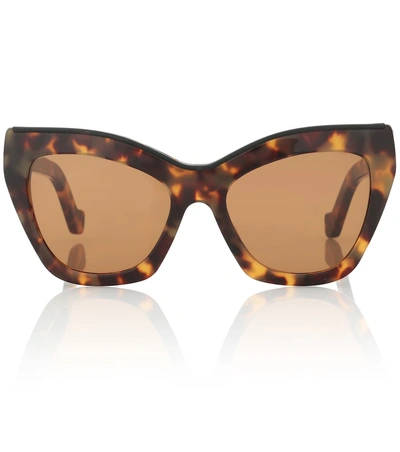 Loewe Semi-transparent Acetate Cat-eye Sunglasses W/ Leather Trim In Tortoiseshell