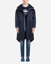 DOLCE & GABBANA SATIN PARKA WITH HOOD AND BRANDED PLATE