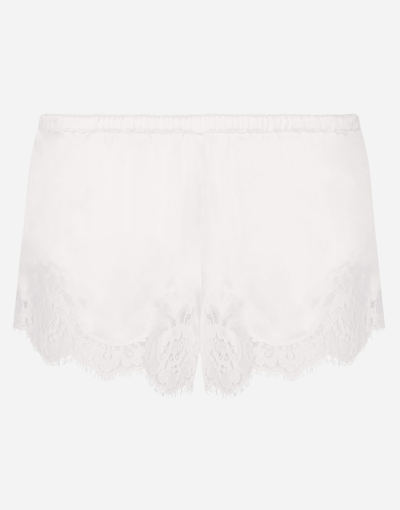 Dolce & Gabbana Shorts In Satin With Lace In Natural White