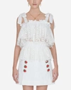 Dolce & Gabbana Tie-shoulder Broderie-anglais Cotton-blend Top In White