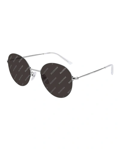 Balenciaga Round-frame Silver-tone Logo-print Sunglasses