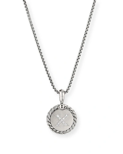 David Yurman Sterling Silver Cable Collectibles Initial Charm Necklace With Diamonds, 18 In X/silver