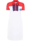 PRADA DRESS WITH RUFFLES AND LOGO PATCH,10804055