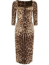 Dolce & Gabbana Leopard-print Calf-length Cady Dress In Leo New (brown)