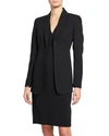 Akris Odette Leather-trimmed Wool-blend Crepe Blazer In Black