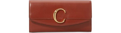 Chloé Long Calfskin Leather Flap Wallet In Sepia Brown