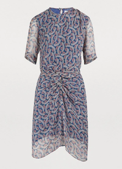 Isabel Marant Étoile Barden Printed Short-sleeve Silk Ruched Dress In Blue