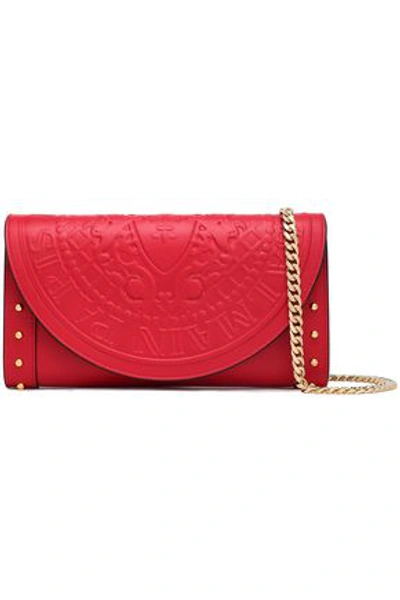 Balmain Woman Studded Embossed Leather Wallet Claret